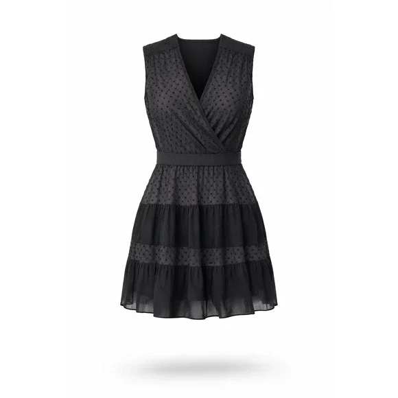 Sandro Paris Women's Small Black Swiss Dot Tiered Ruffle Dress Coquette Luxury - Picture 14 of 15